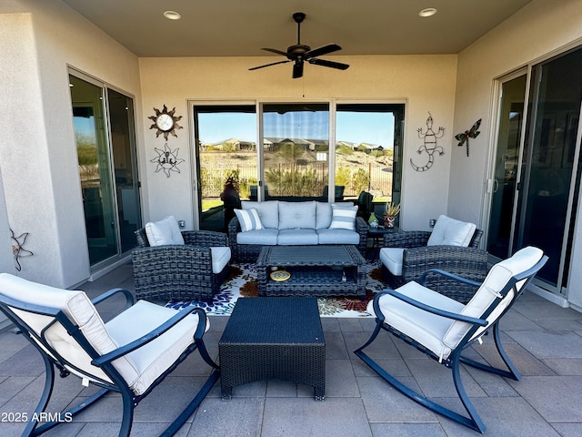 4114 Copperhead Dr, Wickenburg, AZ 85390 - view of patio with an outdoor living space and ceiling fan