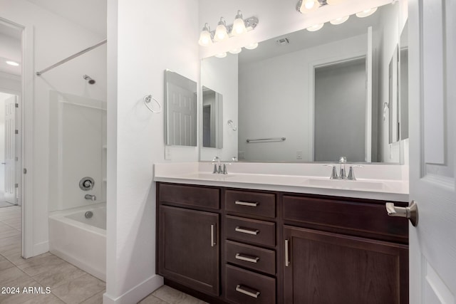 bathroom featuring tile patterned floors, vanity, and shower / tub combination