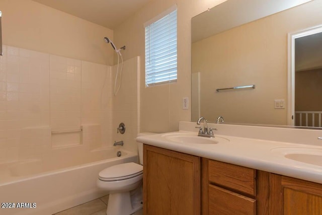 full bathroom featuring vanity, tile patterned flooring, bathtub / shower combination, and toilet