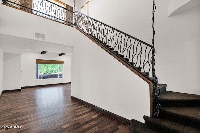 6310 E Dove Valley Rd, Cave Creek, AZ 85331 - stairs with wood finished floors and a high ceiling
