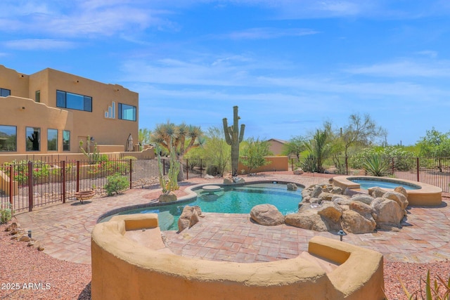 6310 E Dove Valley Rd, Cave Creek, AZ 85331 - view of pool featuring an in-ground hot tub, a fenced backyard, and a patio