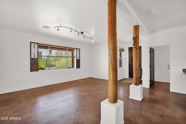 6310 E Dove Valley Rd, Cave Creek, AZ 85331 - unfurnished living room with concrete floors and baseboards