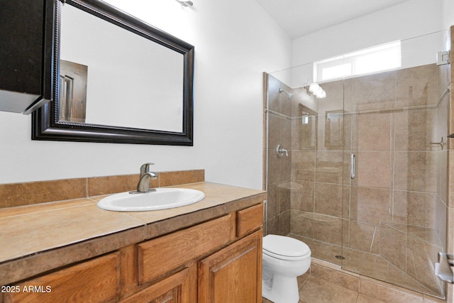 6310 E Dove Valley Rd, Cave Creek, AZ 85331 - full bathroom with vanity, a shower stall, and tile patterned floors