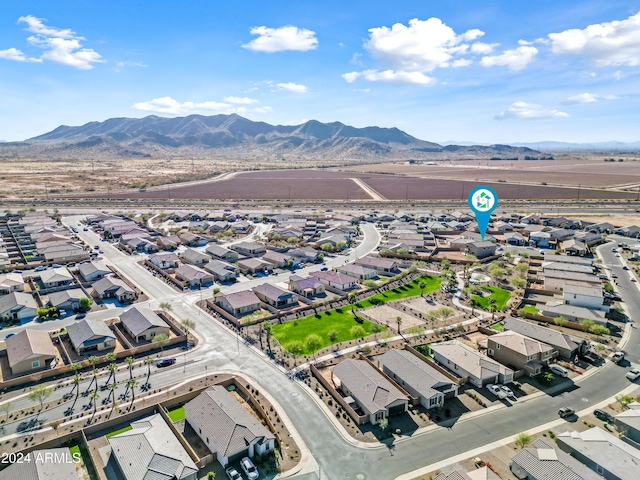 drone / aerial view featuring a mountain view and a residential view