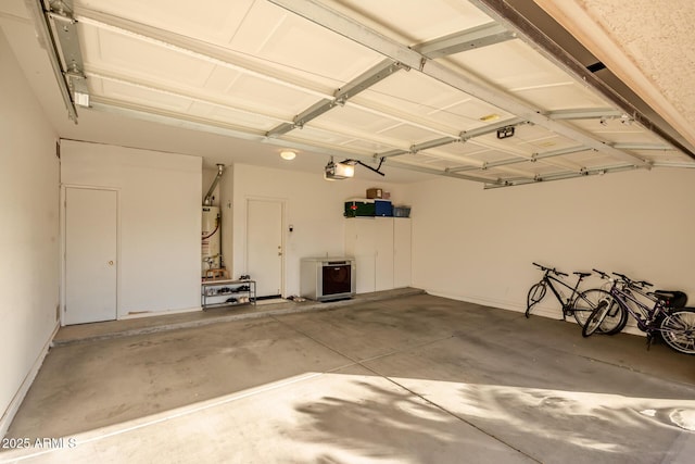 garage featuring a garage door opener and gas water heater