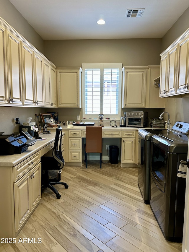562 E Vesper Trl, Queen Creek, AZ 85140 - washroom featuring separate washer and dryer, light wood-style flooring, recessed lighting, and an office area