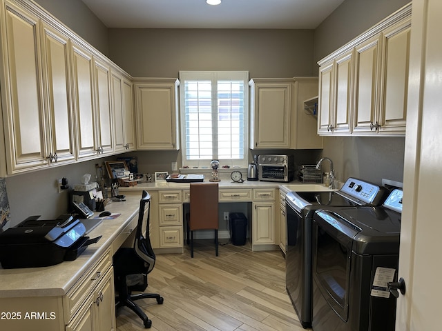 562 E Vesper Trl, Queen Creek, AZ 85140 - laundry room with washer and dryer, light wood-style flooring, an office area, and recessed lighting
