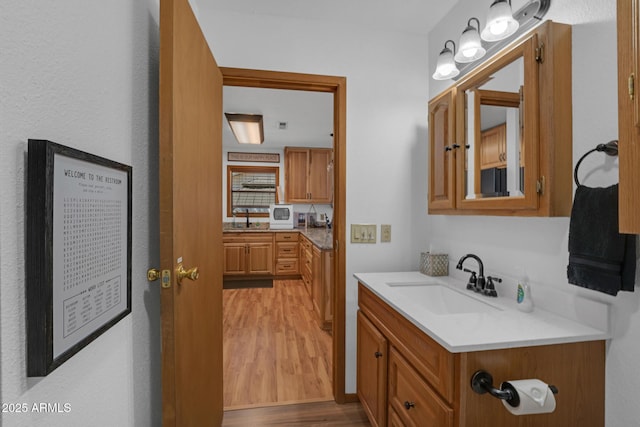 bathroom with vanity and wood finished floors