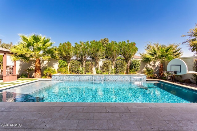 view of pool featuring pool water feature