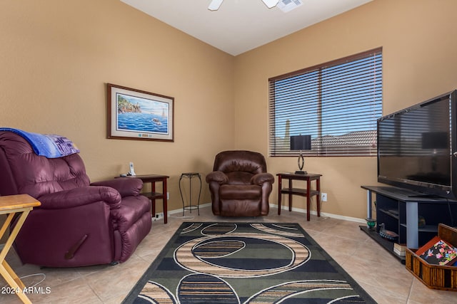 living room with light tile patterned floors