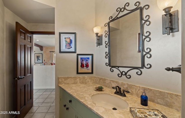 bathroom with vanity and tile patterned floors