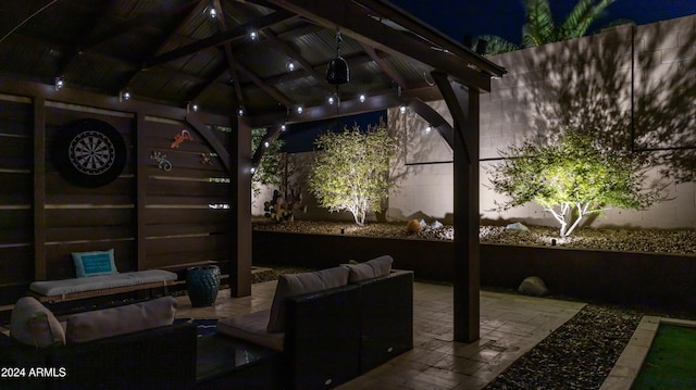 view of patio / terrace featuring a gazebo and an outdoor hangout area