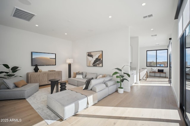 living room with light wood-type flooring