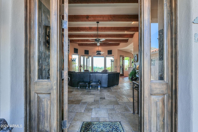 entrance foyer with beamed ceiling