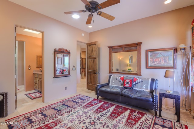 living room featuring ceiling fan