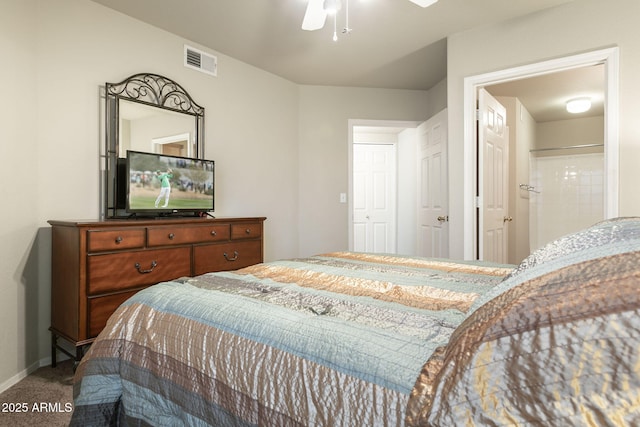 bedroom featuring carpet and ceiling fan