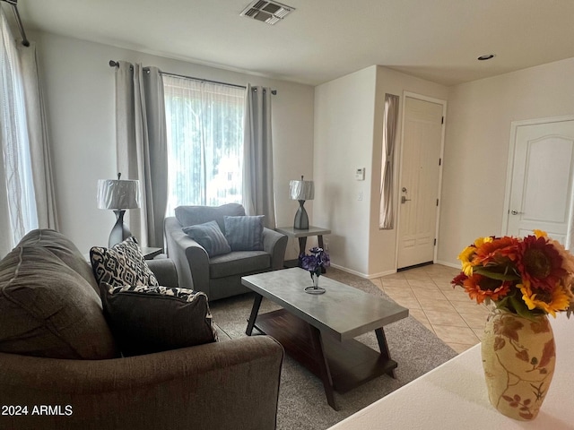 living room featuring light tile patterned floors