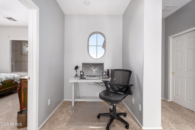 view of carpeted home office