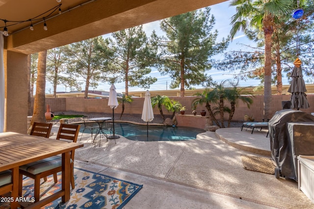 view of pool with a grill and a patio area