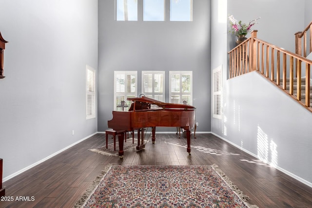 misc room featuring dark hardwood / wood-style floors and a high ceiling