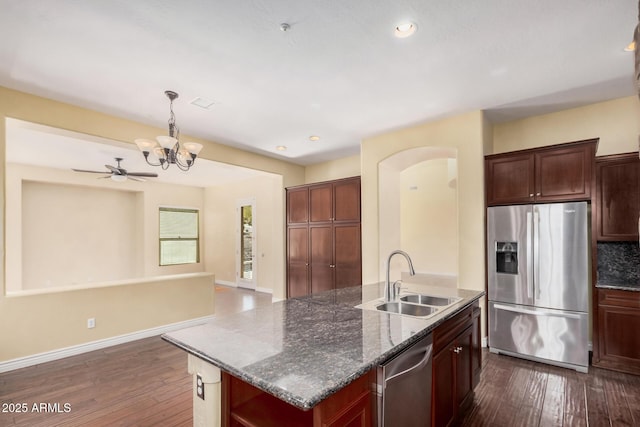 26796 N 86th Ln, Peoria, AZ 85383 - kitchen featuring dark wood finished floors, a sink, an island with sink, and appliances with stainless steel finishes