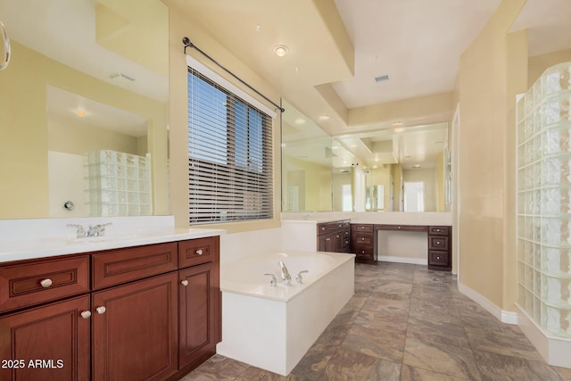 26796 N 86th Ln, Peoria, AZ 85383 - bathroom featuring visible vents, a sink, a garden tub, and two vanities