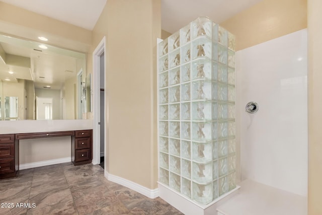 26796 N 86th Ln, Peoria, AZ 85383 - bathroom with vanity, baseboards, recessed lighting, and walk in shower