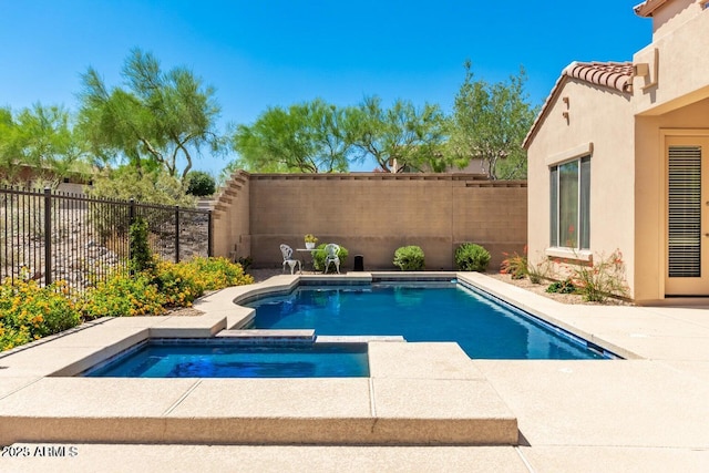 26796 N 86th Ln, Peoria, AZ 85383 - view of pool with a fenced backyard, a pool with connected hot tub, and a patio area