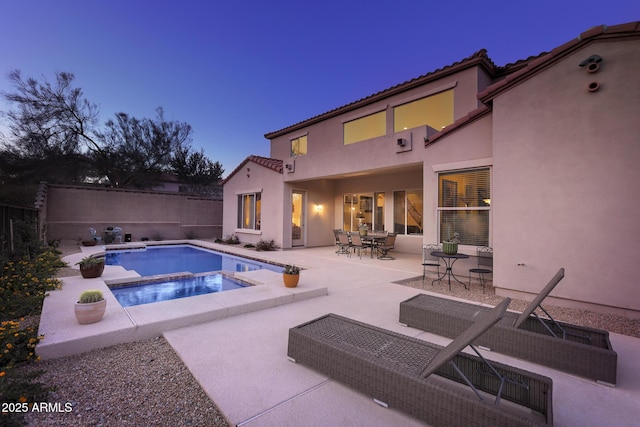 26796 N 86th Ln, Peoria, AZ 85383 - view of swimming pool featuring outdoor dining area, an in ground hot tub, fence, and a patio area