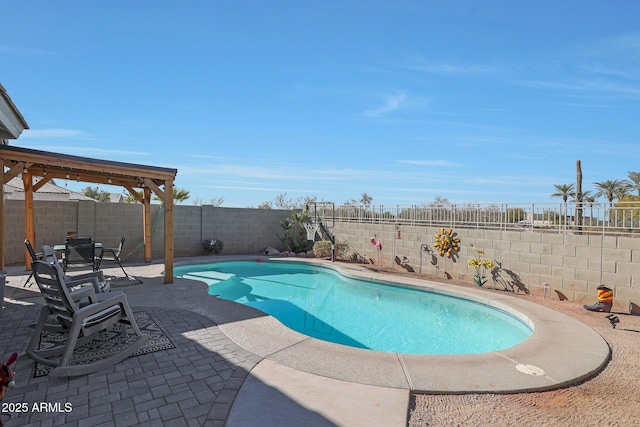 view of swimming pool featuring a patio area