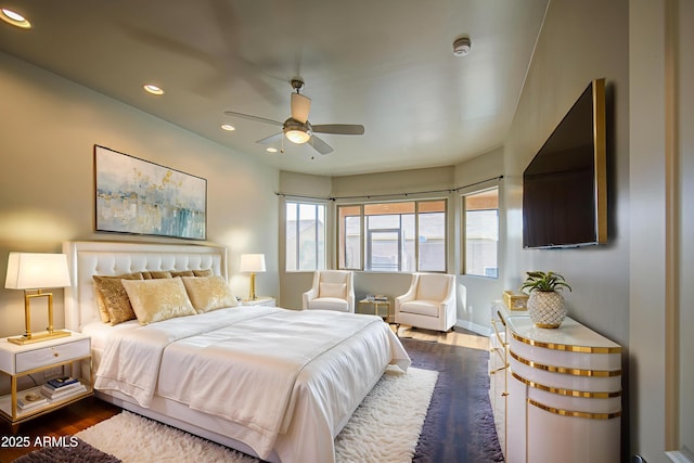 710 W Ardmore Rd, Phoenix, AZ 85041 - bedroom with dark wood-type flooring, recessed lighting, a ceiling fan, and baseboards
