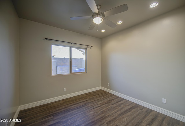 710 W Ardmore Rd, Phoenix, AZ 85041 - empty room featuring dark wood-style floors, recessed lighting, baseboards, and ceiling fan