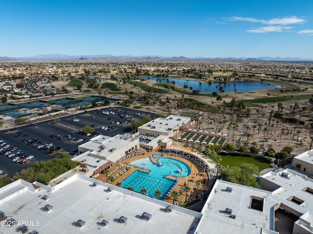 aerial view featuring a water view