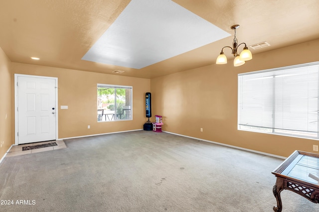 436 N 10th Pl, Coolidge, AZ 85128 - interior space with baseboards, a notable chandelier, visible vents, and carpet