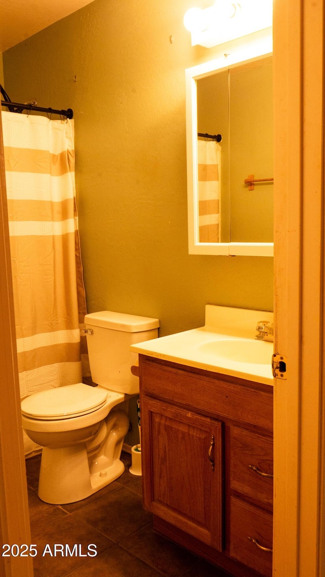 28921 N 220th Dr, Wittmann, AZ 85361 - bathroom with vanity, tile patterned floors, toilet, and a textured wall