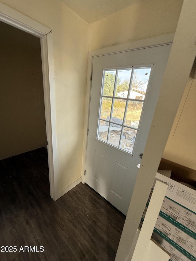 doorway to outside featuring dark wood-type flooring