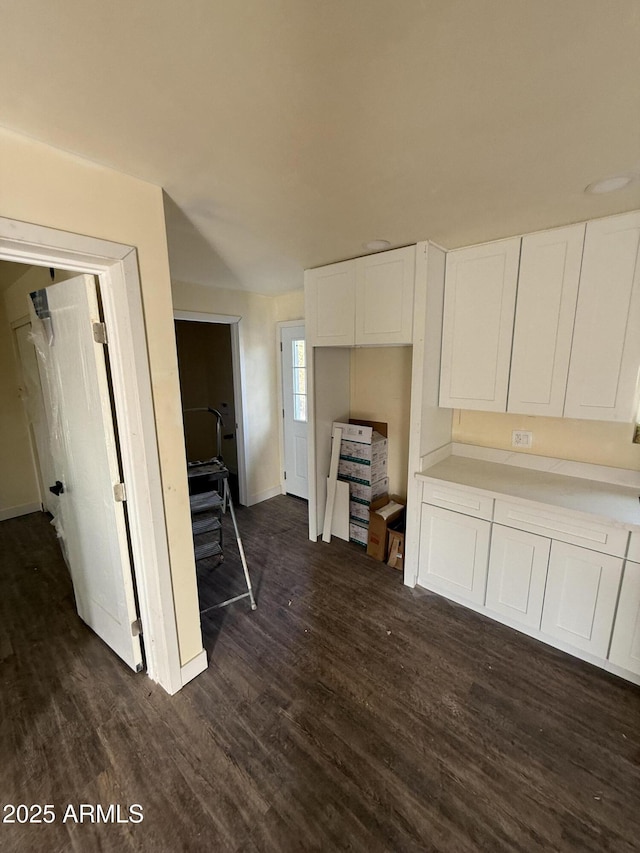 kitchen with white cabinetry and dark hardwood / wood-style floors