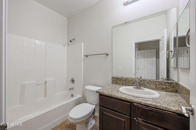 full bathroom featuring vanity, toilet, and bathing tub / shower combination