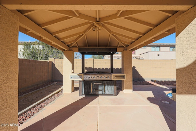 view of patio with a gazebo and area for grilling