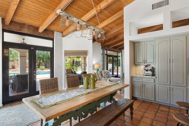 5540 E Mercer Ln, Scottsdale, AZ 85254 - tiled dining space featuring wood ceiling