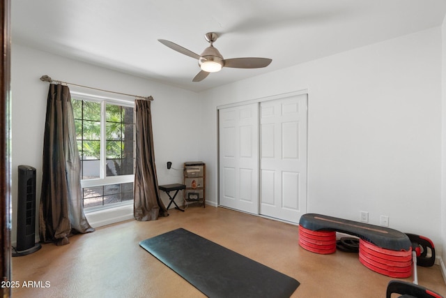 5540 E Mercer Ln, Scottsdale, AZ 85254 - exercise room featuring a ceiling fan