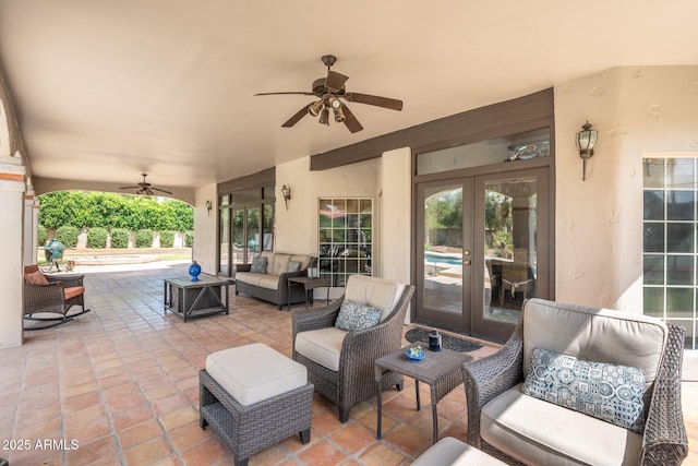 5540 E Mercer Ln, Scottsdale, AZ 85254 - view of patio featuring french doors, a ceiling fan, and an outdoor hangout area