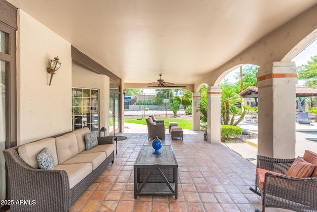 5540 E Mercer Ln, Scottsdale, AZ 85254 - view of patio featuring an outdoor living space and a ceiling fan
