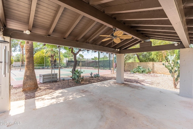 5540 E Mercer Ln, Scottsdale, AZ 85254 - fenced backyard with ceiling fan and a patio area