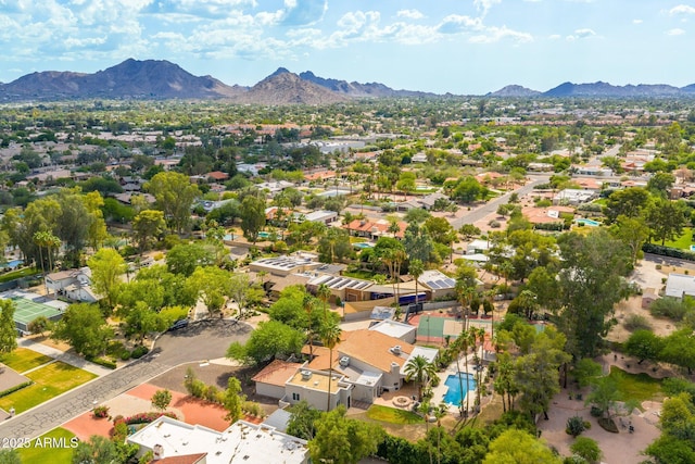 5540 E Mercer Ln, Scottsdale, AZ 85254 - aerial perspective of suburban area with a mountain backdrop and a pool