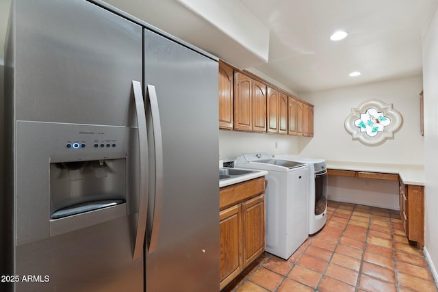5540 E Mercer Ln, Scottsdale, AZ 85254 - washroom featuring washer and clothes dryer, recessed lighting, and cabinet space