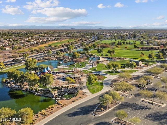 aerial view with a water and mountain view