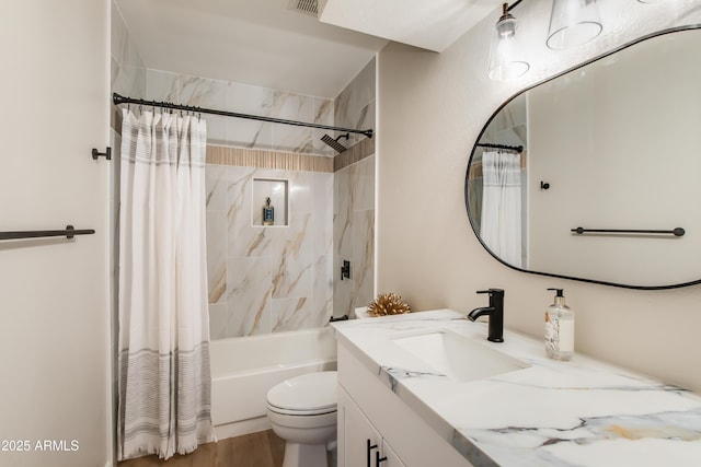 18818 N 95th Ave, Peoria, AZ 85382 - full bathroom with toilet, vanity, shower / tub combo with curtain, and wood finished floors