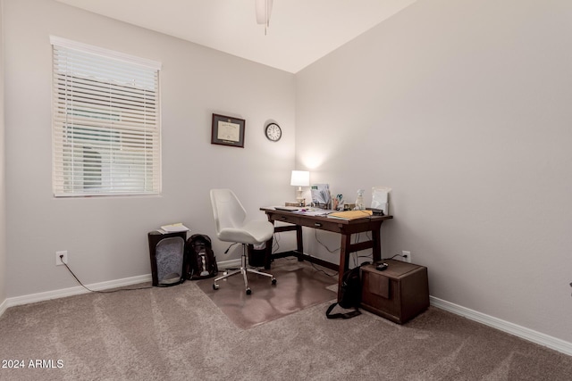 view of carpeted home office