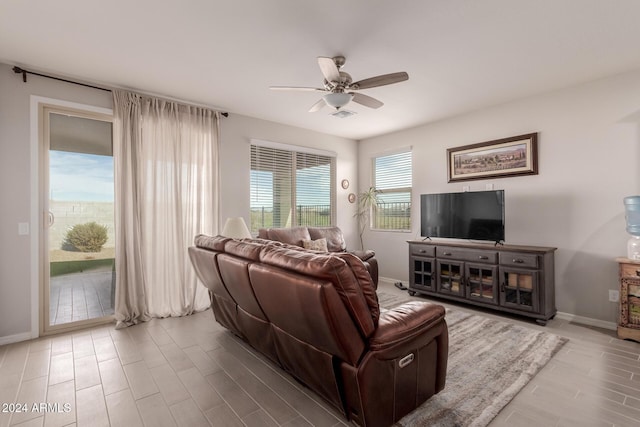 living room featuring ceiling fan